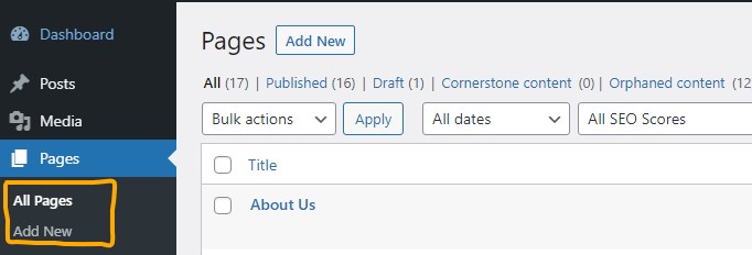 Pages in WordPress