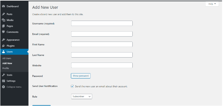 Wordpress Add New User