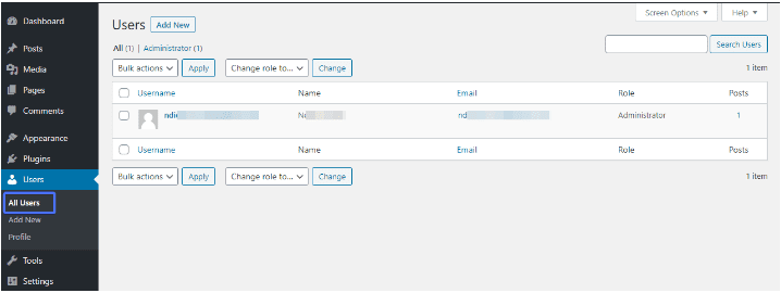 WordPress Users Menu