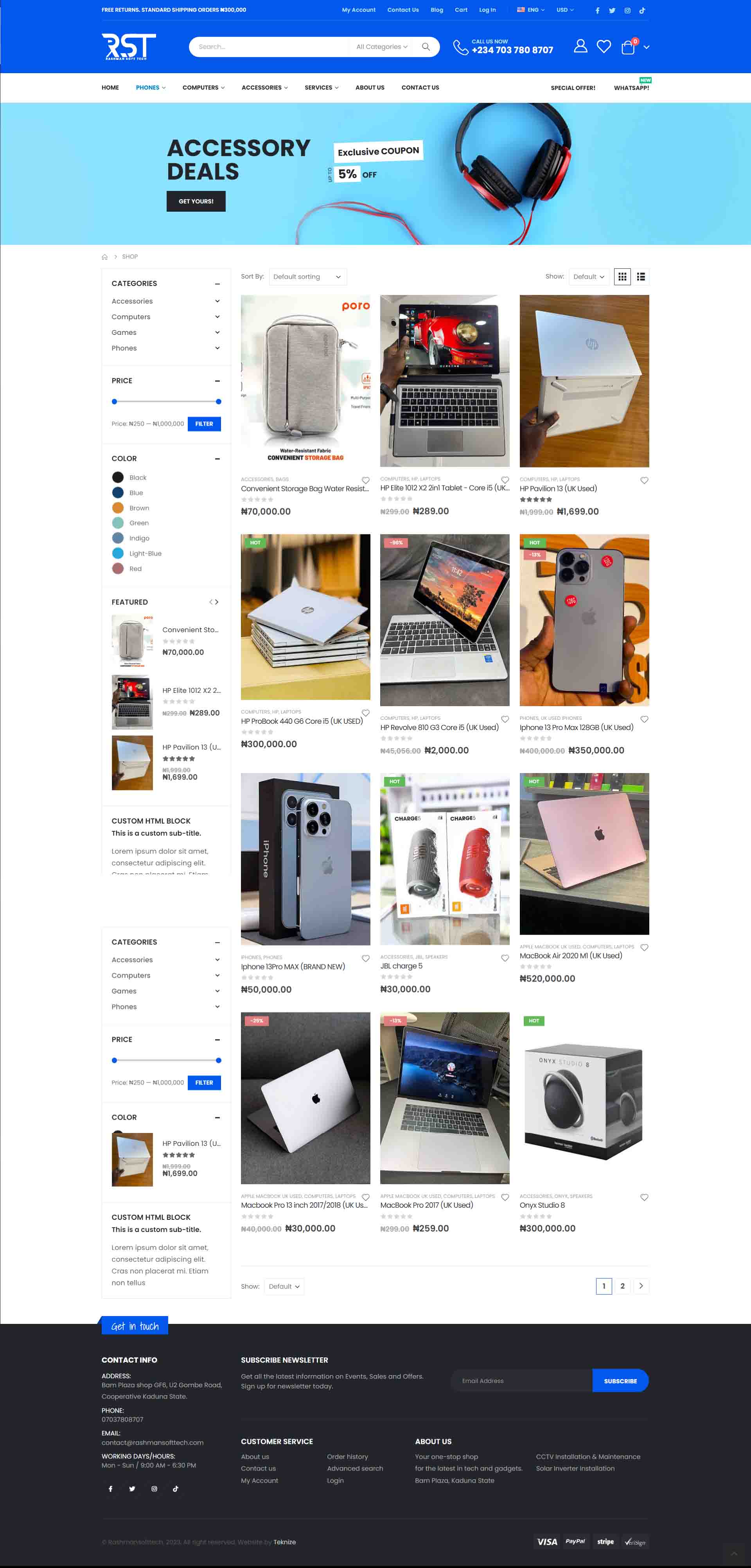 ecommerce Website design by teknize for rashmansofttech quality gadgets, innovative solution kaduna bam plaza